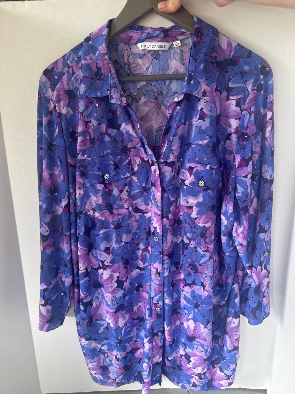 Emily Daniel’s 1X Purple Floral Button-Up Shirt